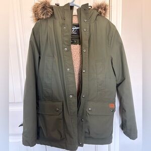 Volcom Olive Green Snowboarding Jacket/Coat with Faux Fur Hood